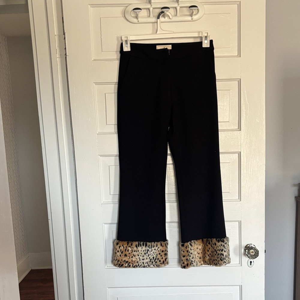 Black Pants with Leopard Print Cuffs